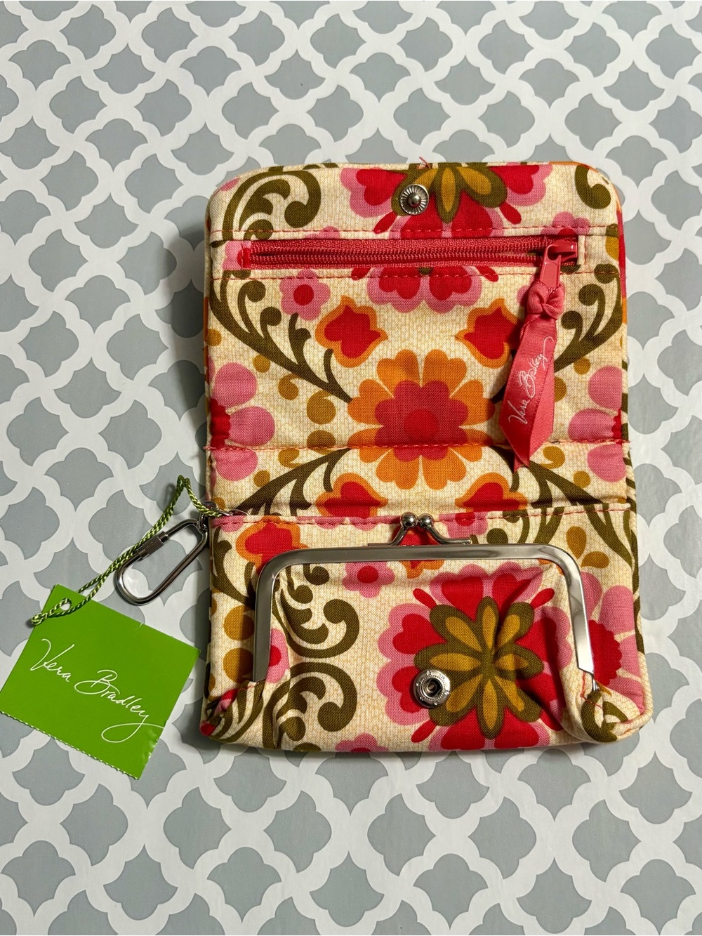 Vera Bradley Floral Quilted Wristlet in Pink, Red, Green and Cream - Picture 2 of 7
